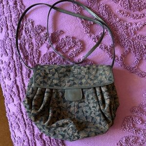 Vintage Susan Gail Black and Brown Suede Patterned Women's Crossbody Bag